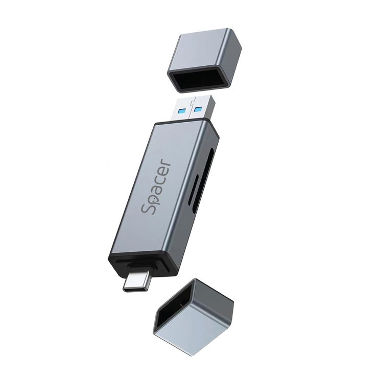 Imagine Cititor de carduri USB type C + USB-A la SD/micro SD, Spacer SPCR-TYPEC-USB-01